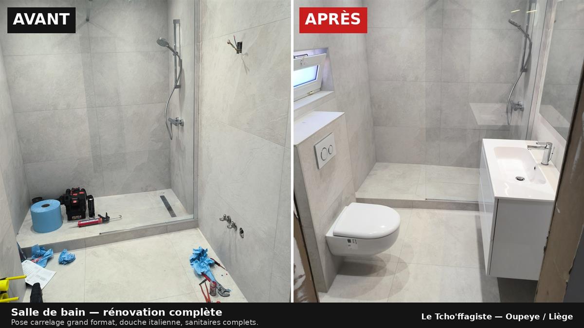 Avant/Après rénovation salle de bain grise