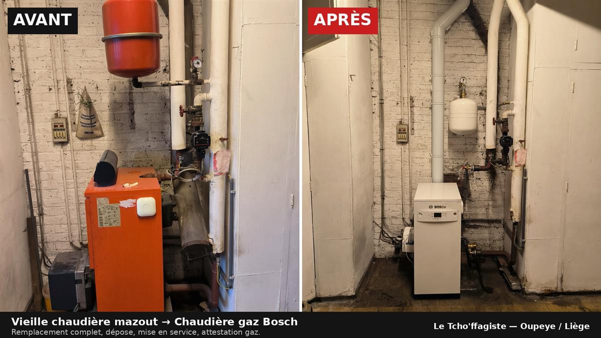 Remplacement chaudière mazout par Bosch condensation gaz