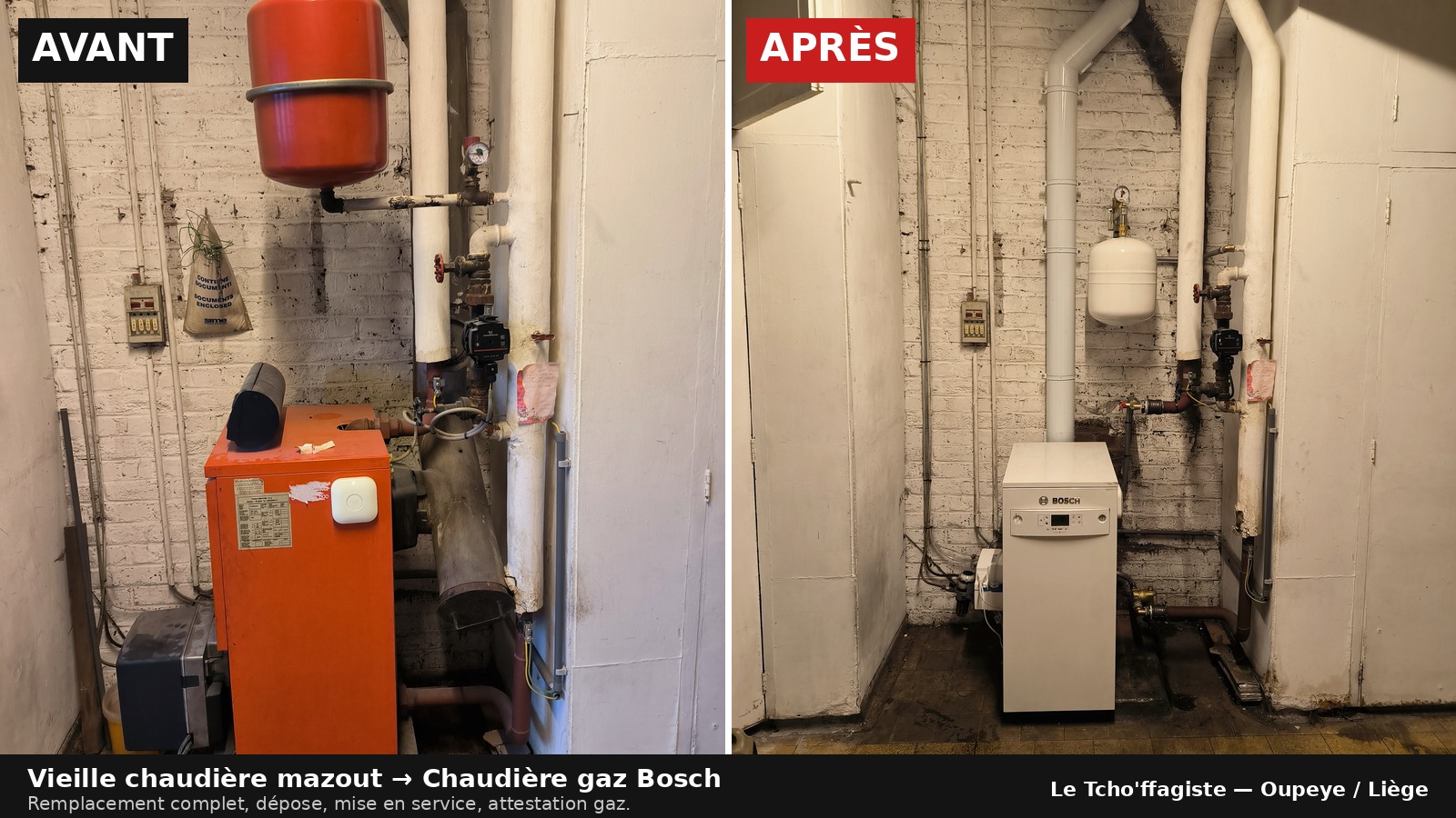 Remplacement chaudière mazout par Bosch condensation gaz